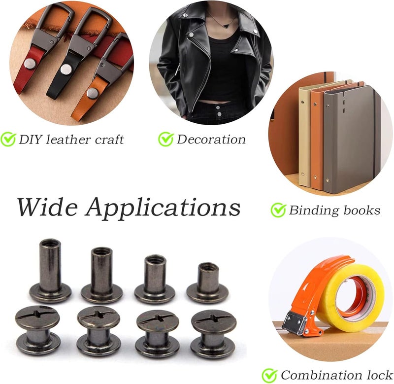 ALLOYPRO Gun Metal Chicago Binding Screws Assorted Kit Nail Rivet Chicago Button DIY Leather Decoration Bookbinding Round Flat Head Stud Screw (Gun Metal 3/16"x1/4"-50 Sets) - Image 4